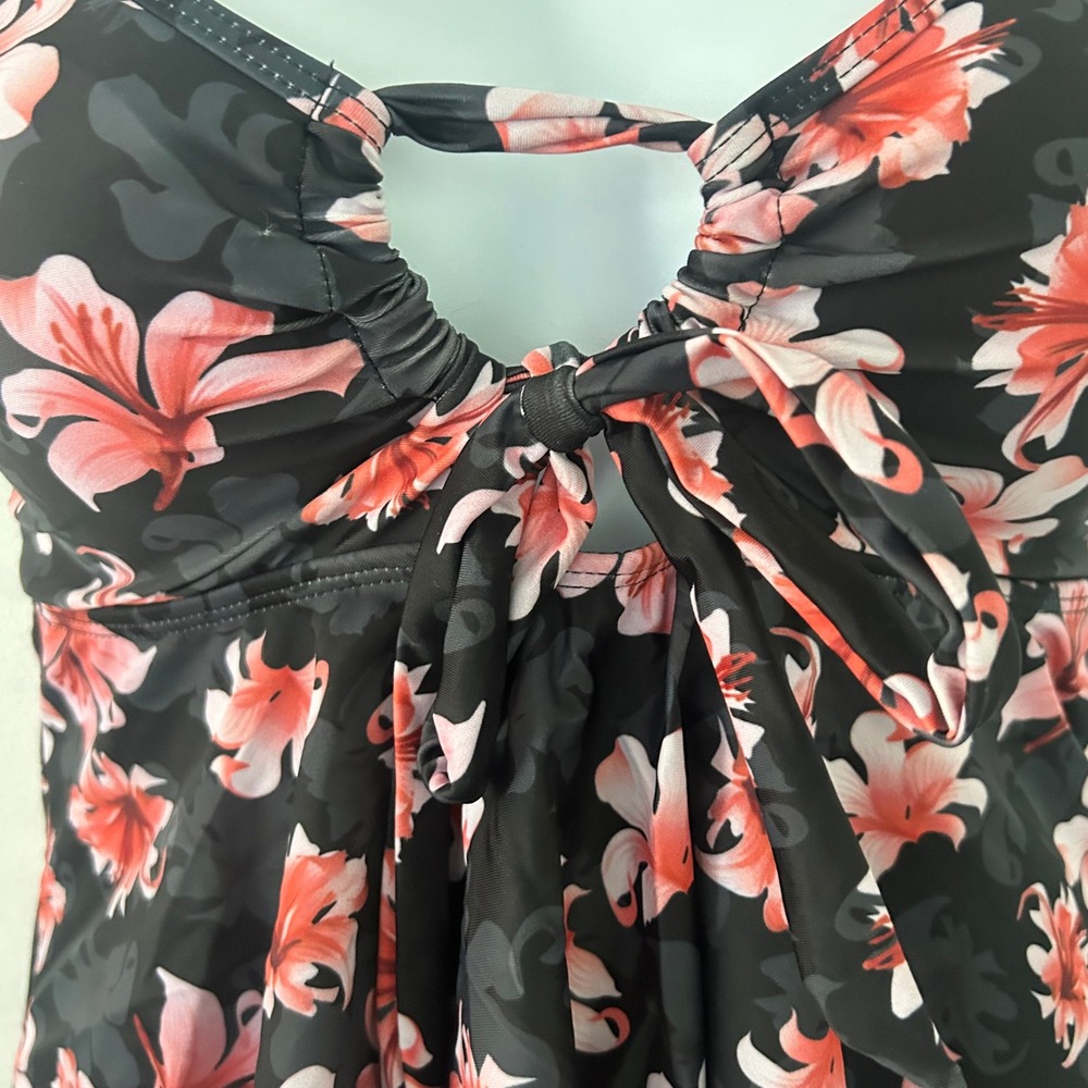 Women's Tankini Boy Shorts Black Floral Padded Two-Piece Swimsuit M Medium NWOT - Picture 4 of 11